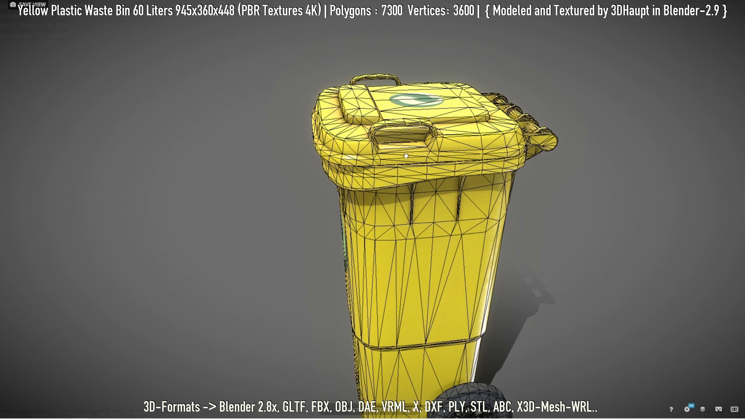Yellow Plastic Waste Bin 60 Liters 945x360x448 Low-poly 3D model_7