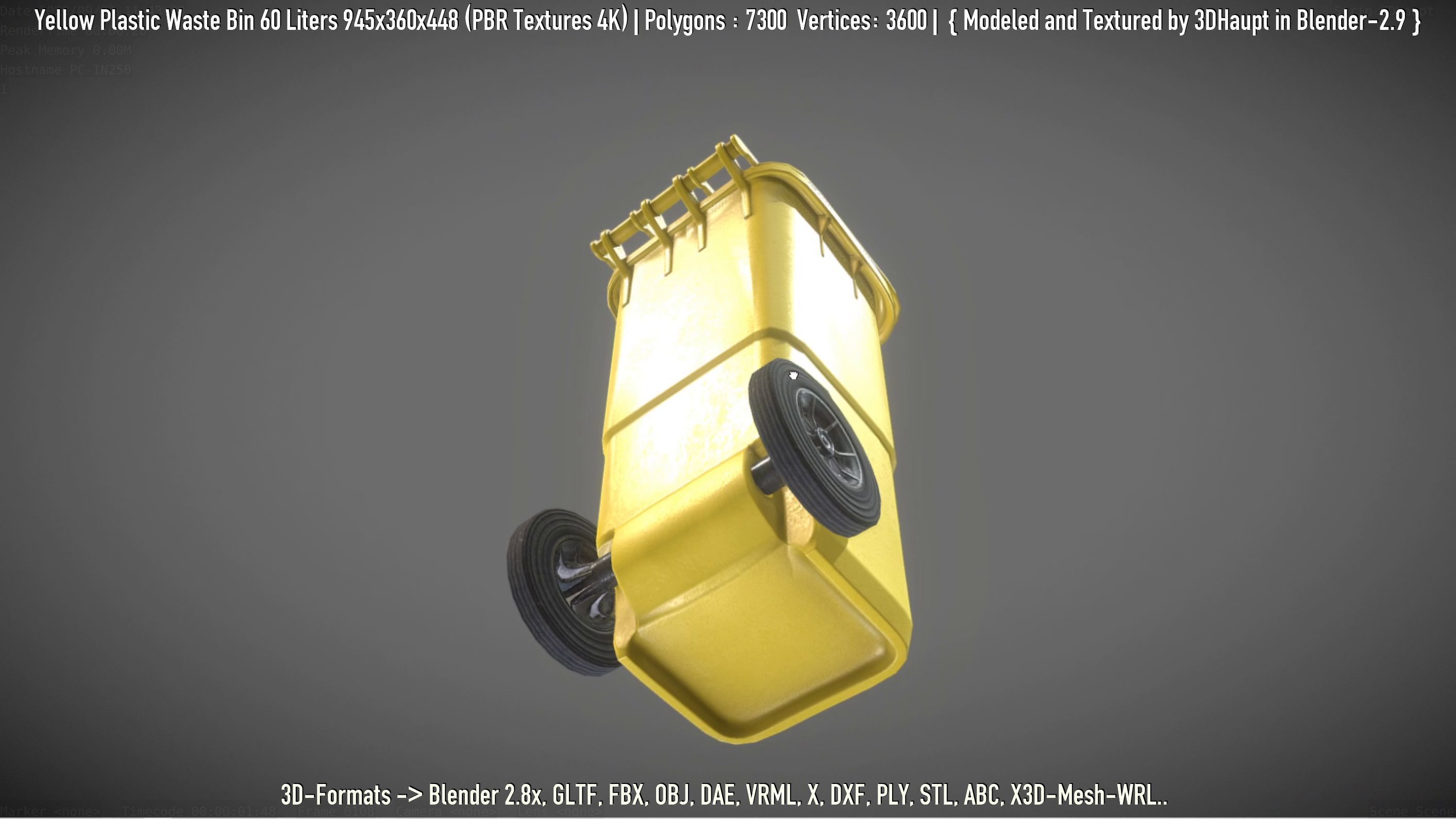 Yellow Plastic Waste Bin 60 Liters 945x360x448 Low-poly 3D model_14