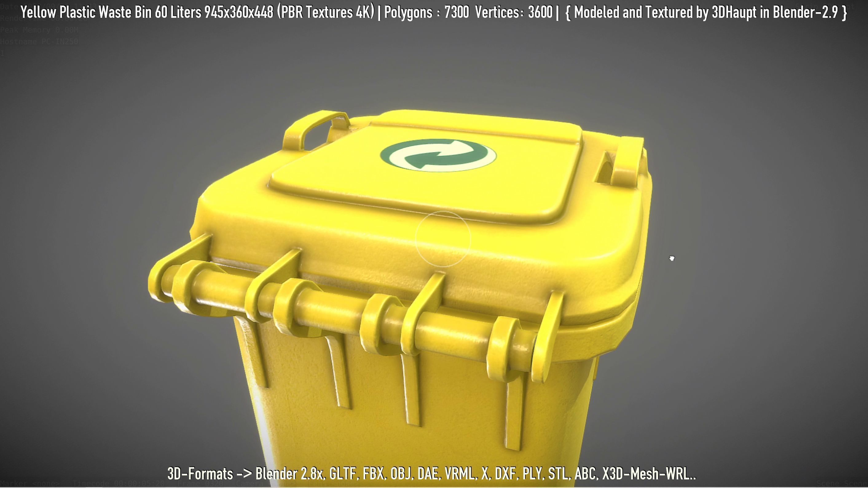 Yellow Plastic Waste Bin 60 Liters 945x360x448 Low-poly 3D model_77