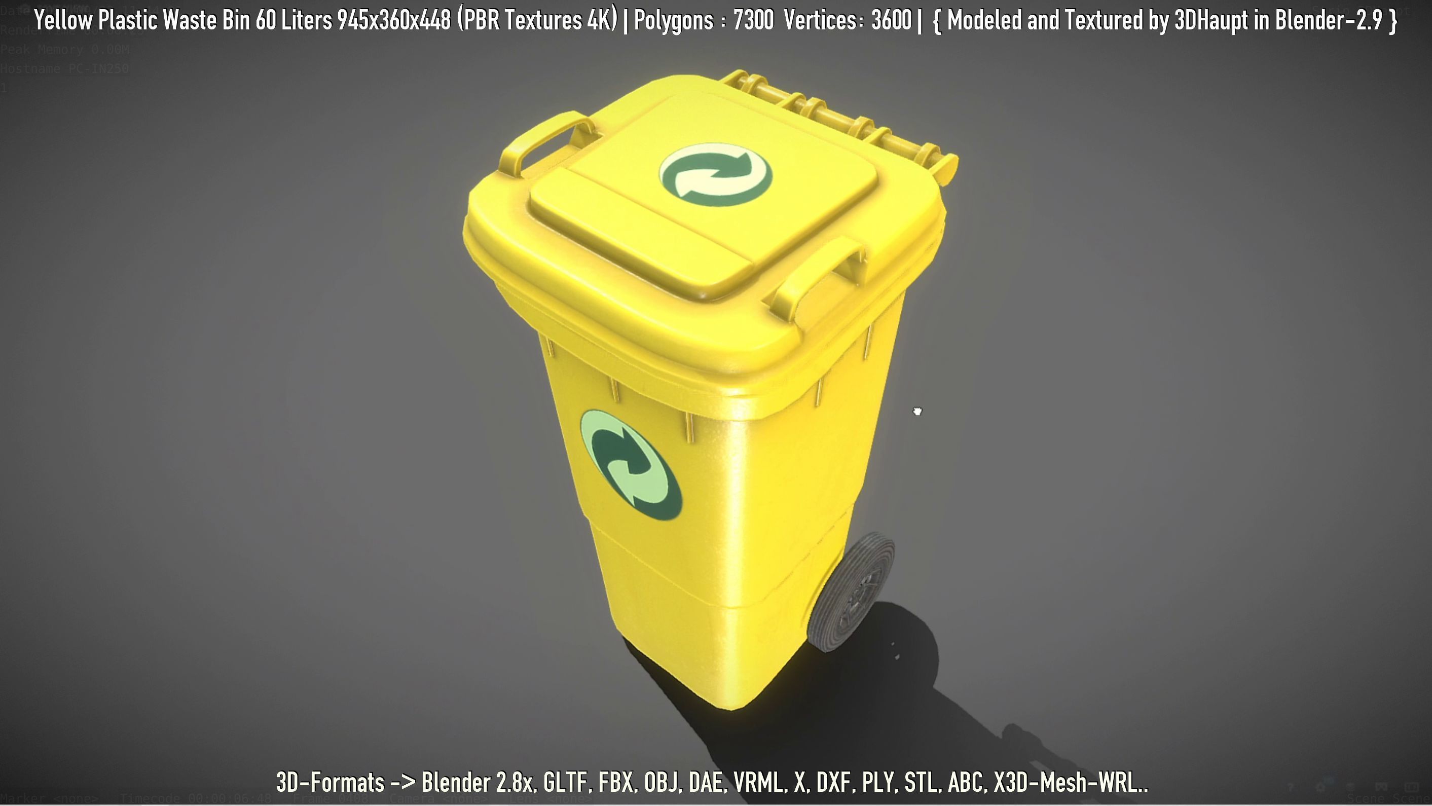 Yellow Plastic Waste Bin 60 Liters 945x360x448 Low-poly 3D model_111