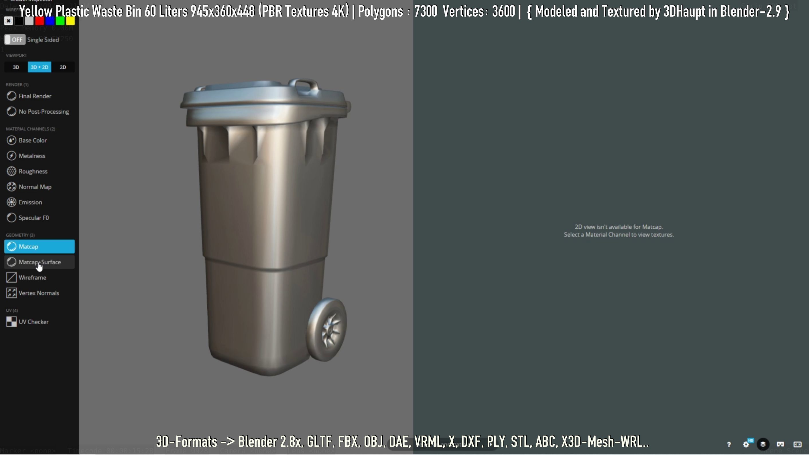 Yellow Plastic Waste Bin 60 Liters 945x360x448 Low-poly 3D model_29