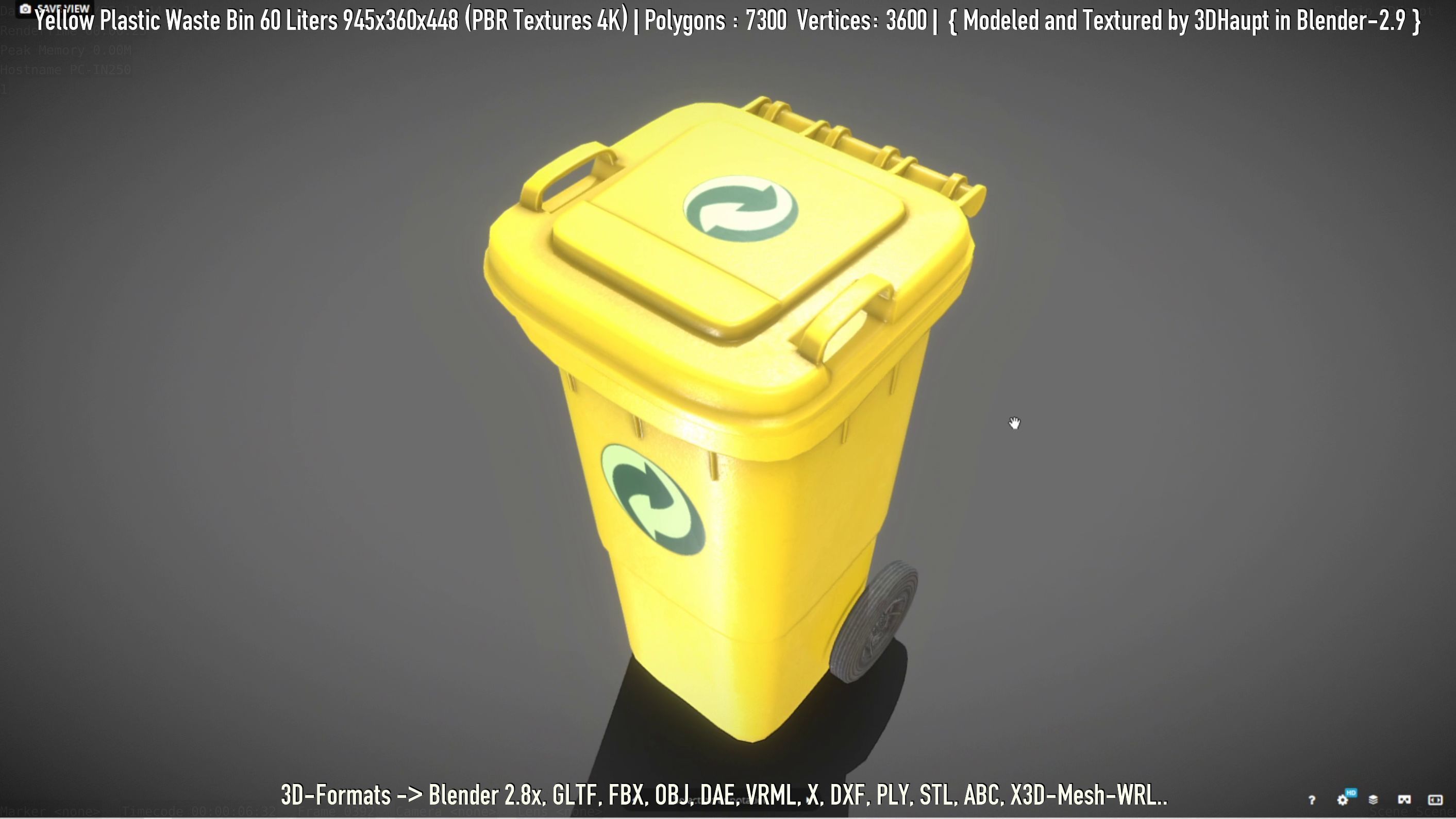 Yellow Plastic Waste Bin 60 Liters 945x360x448 Low-poly 3D model_57