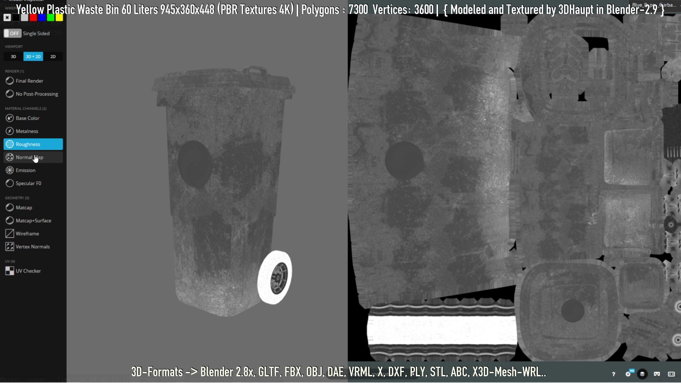 Yellow Plastic Waste Bin 60 Liters 945x360x448 Low-poly 3D model_27