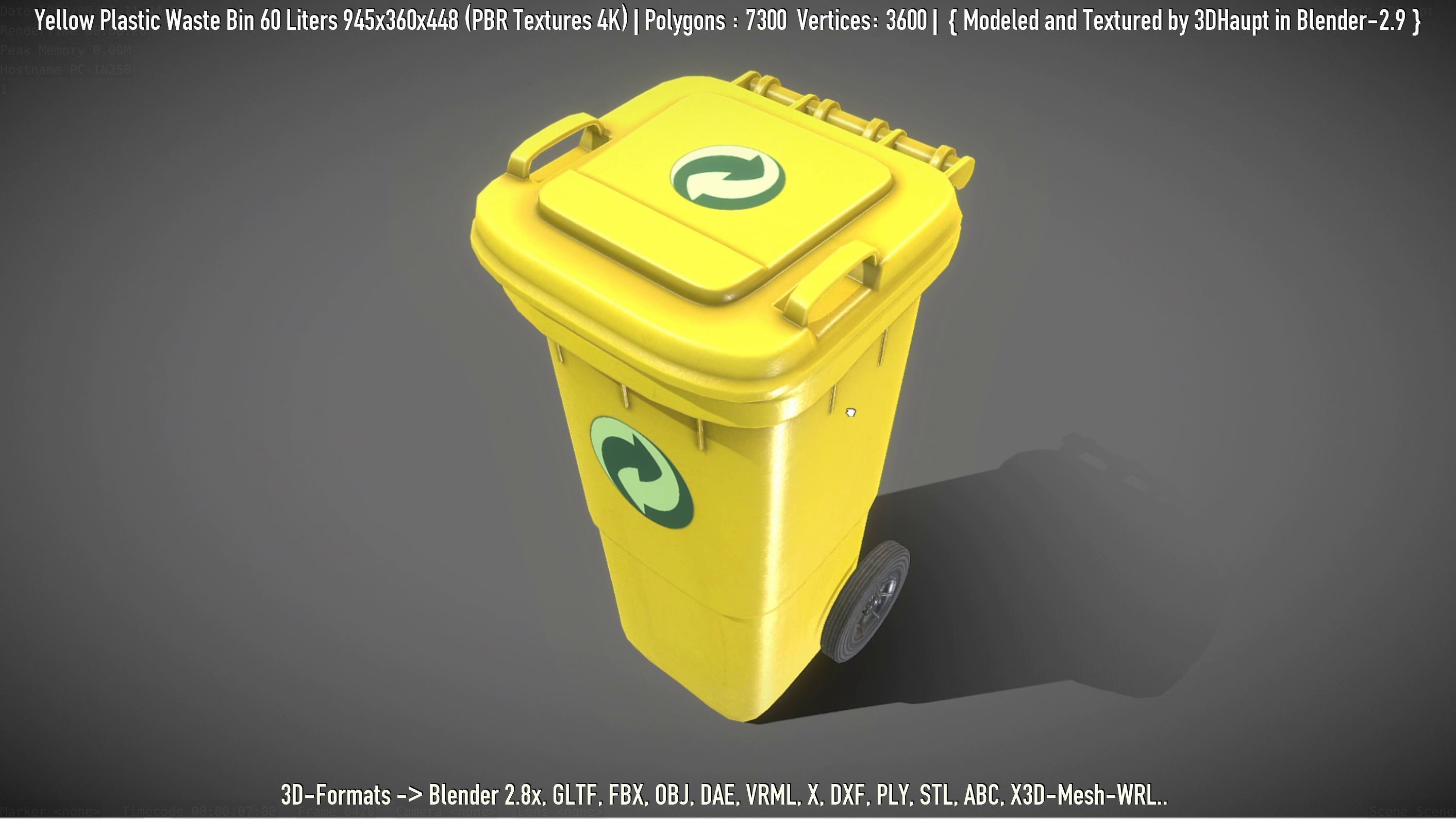 Yellow Plastic Waste Bin 60 Liters 945x360x448 Low-poly 3D model_74