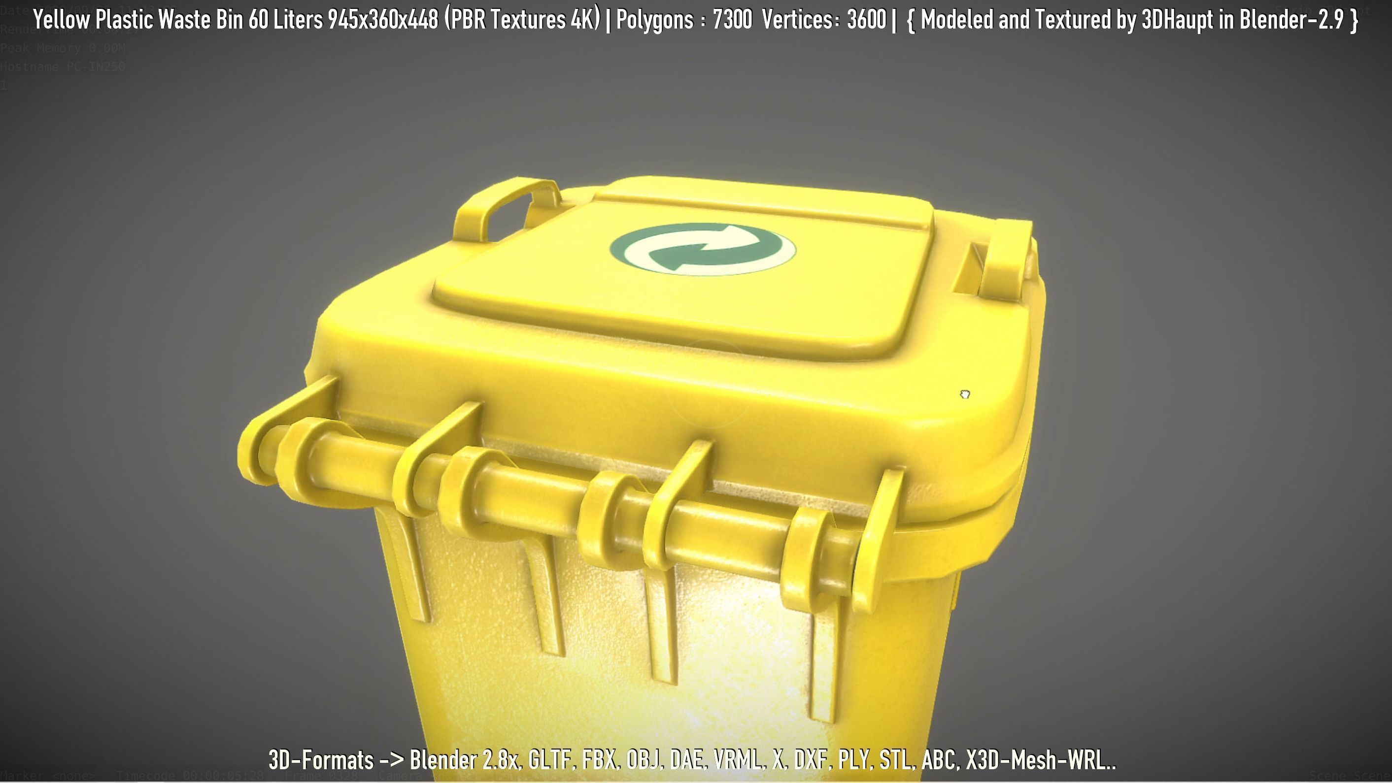 Yellow Plastic Waste Bin 60 Liters 945x360x448 Low-poly 3D model_62