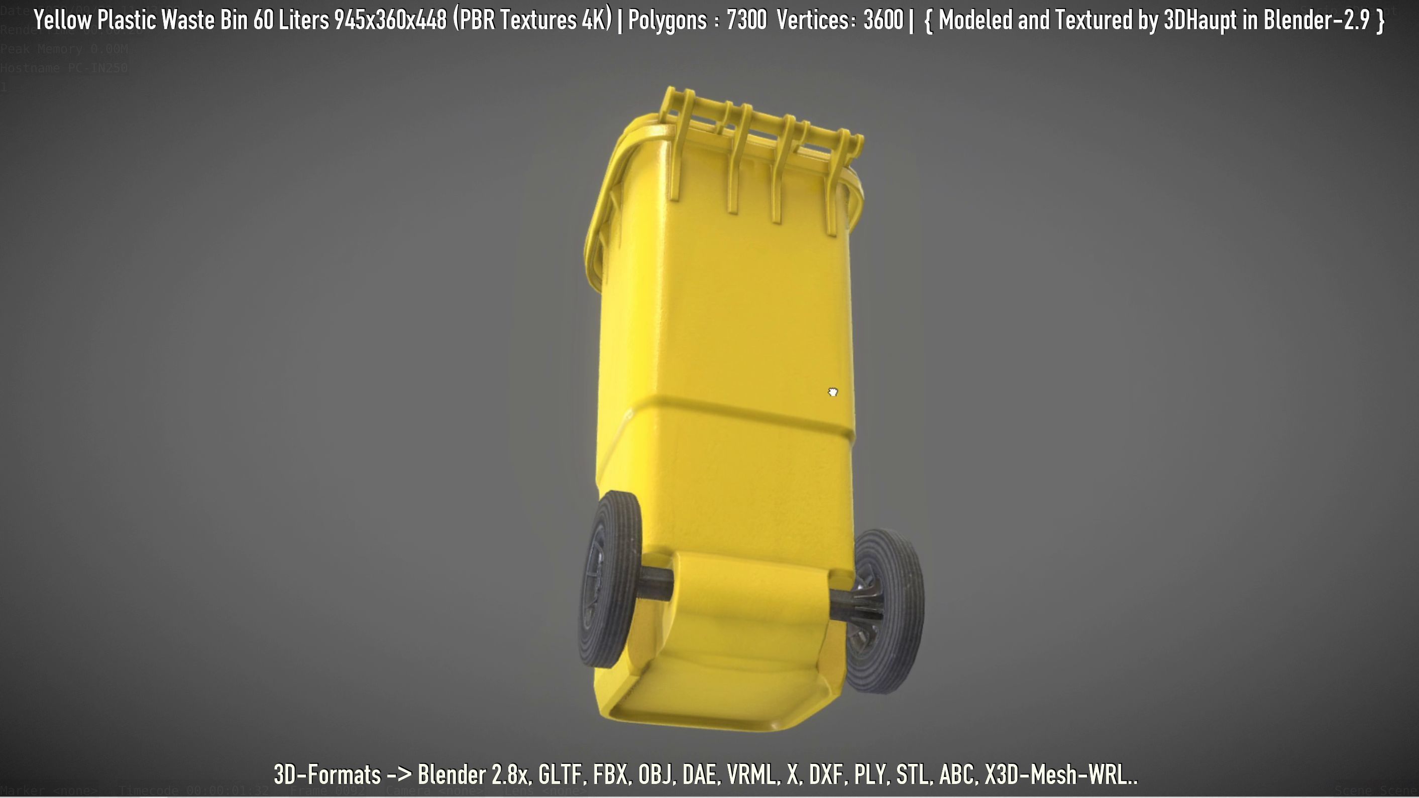 Yellow Plastic Waste Bin 60 Liters 945x360x448 Low-poly 3D model_51