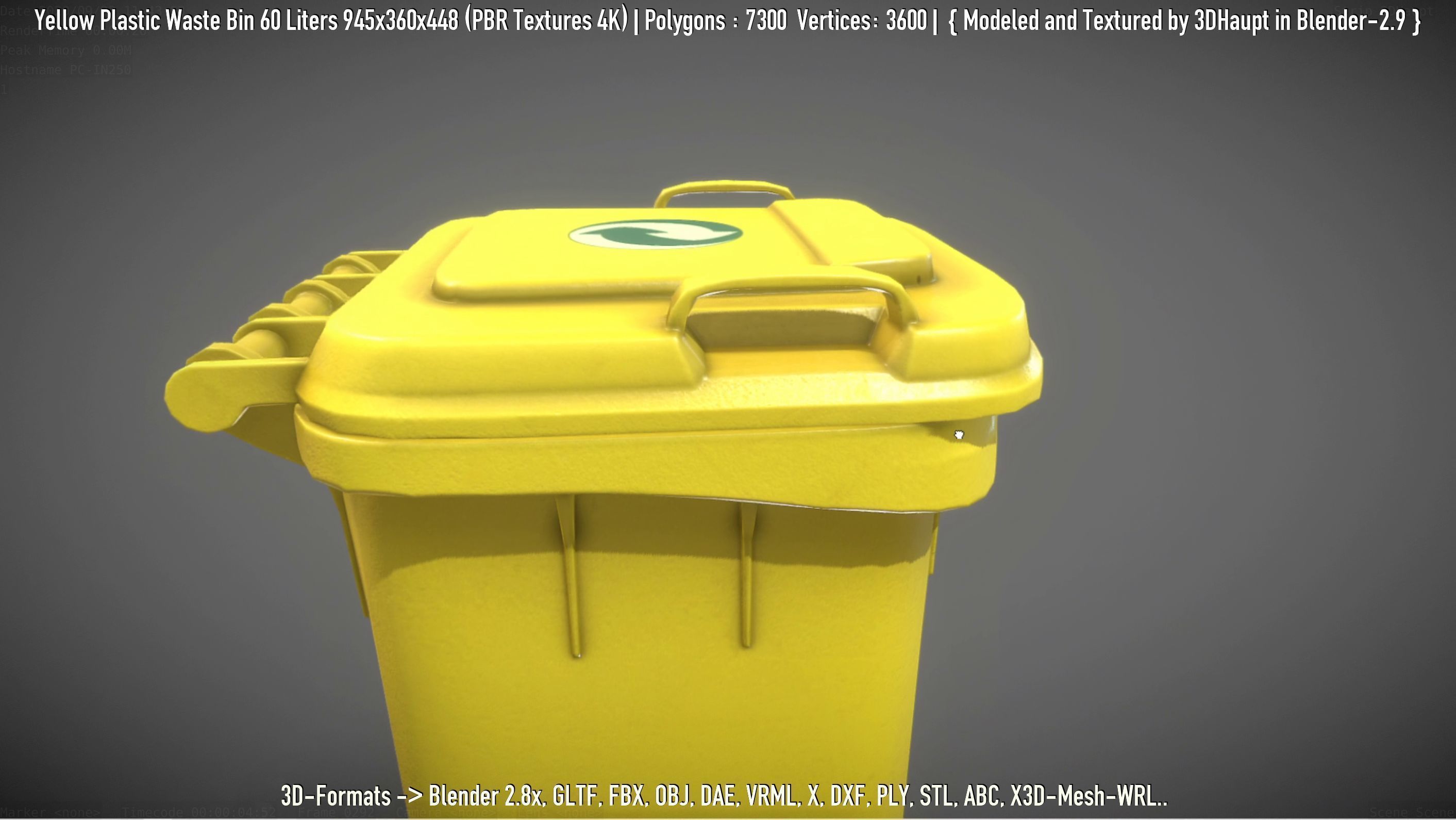 Yellow Plastic Waste Bin 60 Liters 945x360x448 Low-poly 3D model_19