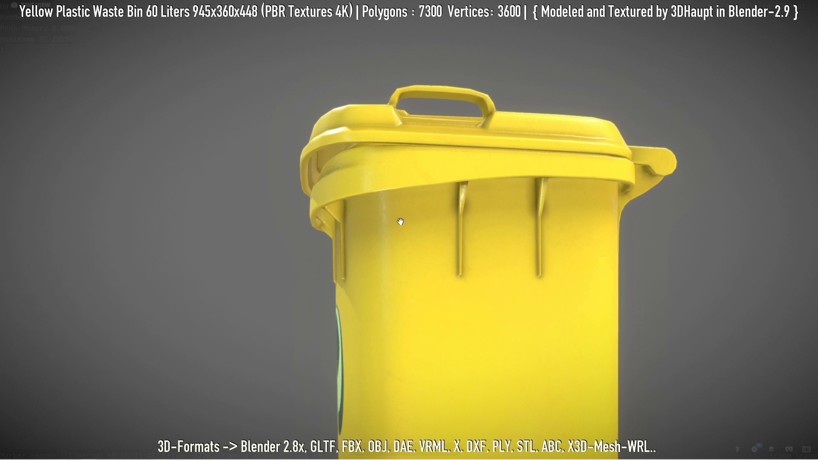 Yellow Plastic Waste Bin 60 Liters 945x360x448 Low-poly 3D model_83