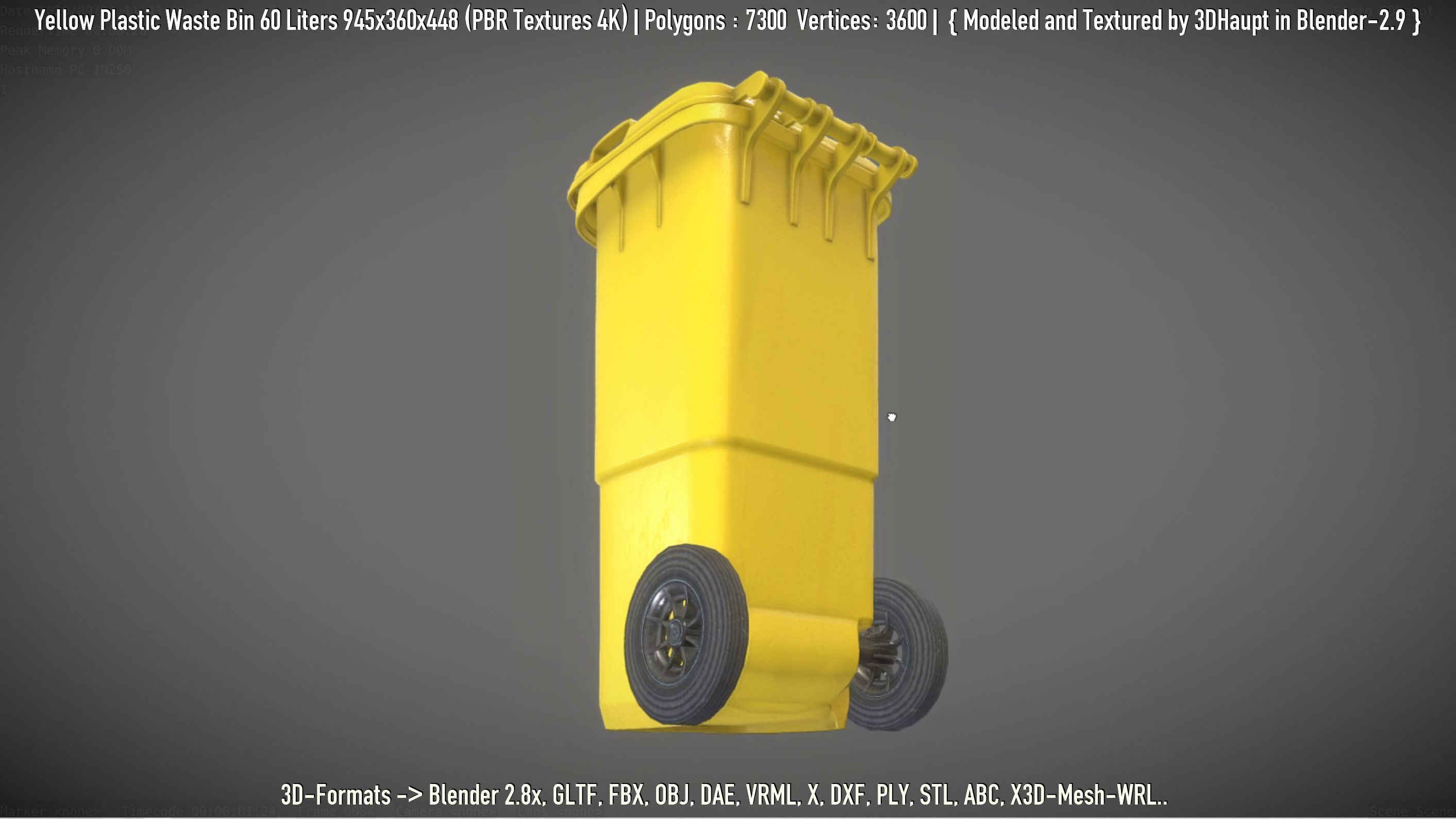 Yellow Plastic Waste Bin 60 Liters 945x360x448 Low-poly 3D model_4