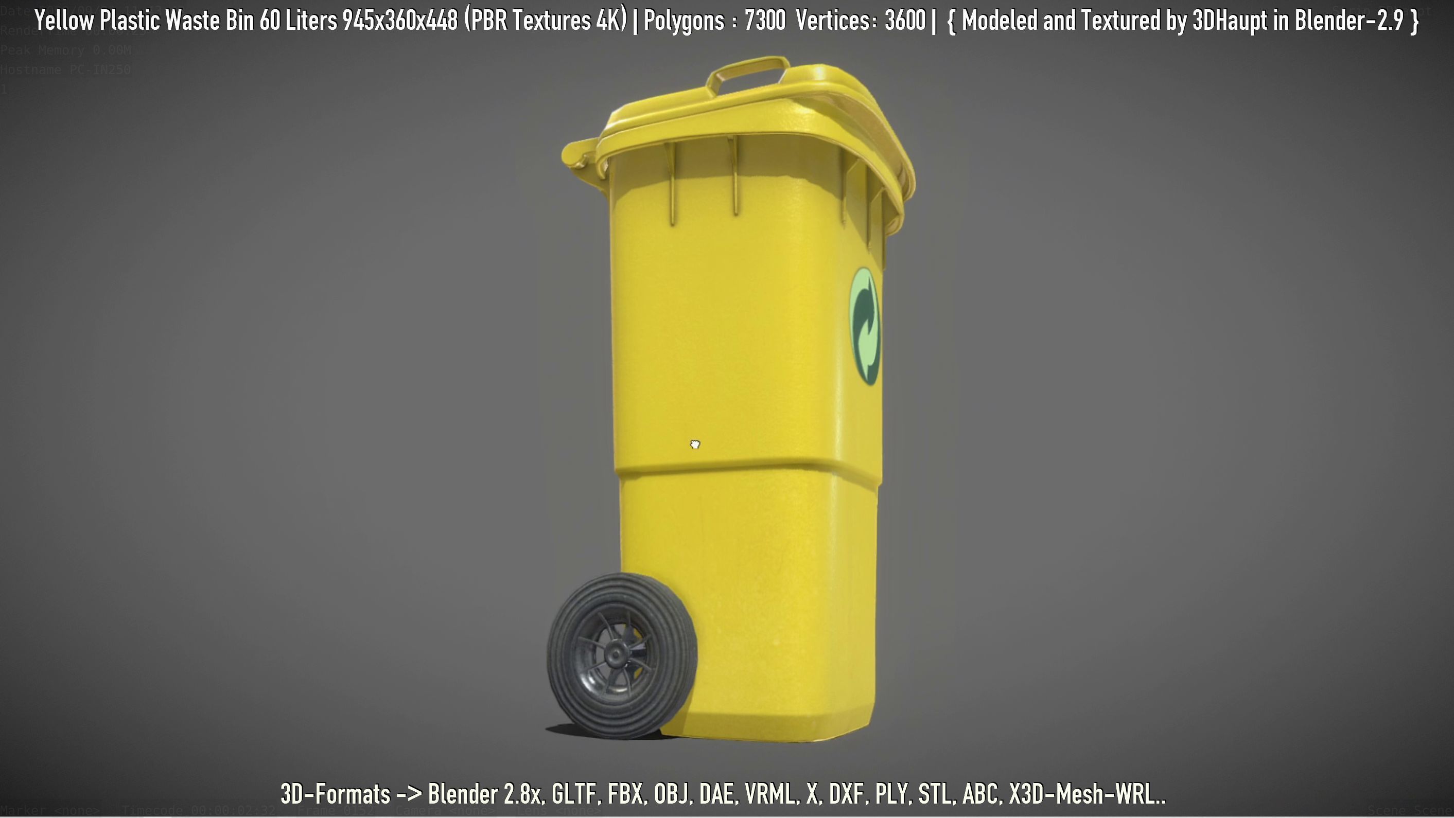 Yellow Plastic Waste Bin 60 Liters 945x360x448 Low-poly 3D model_91