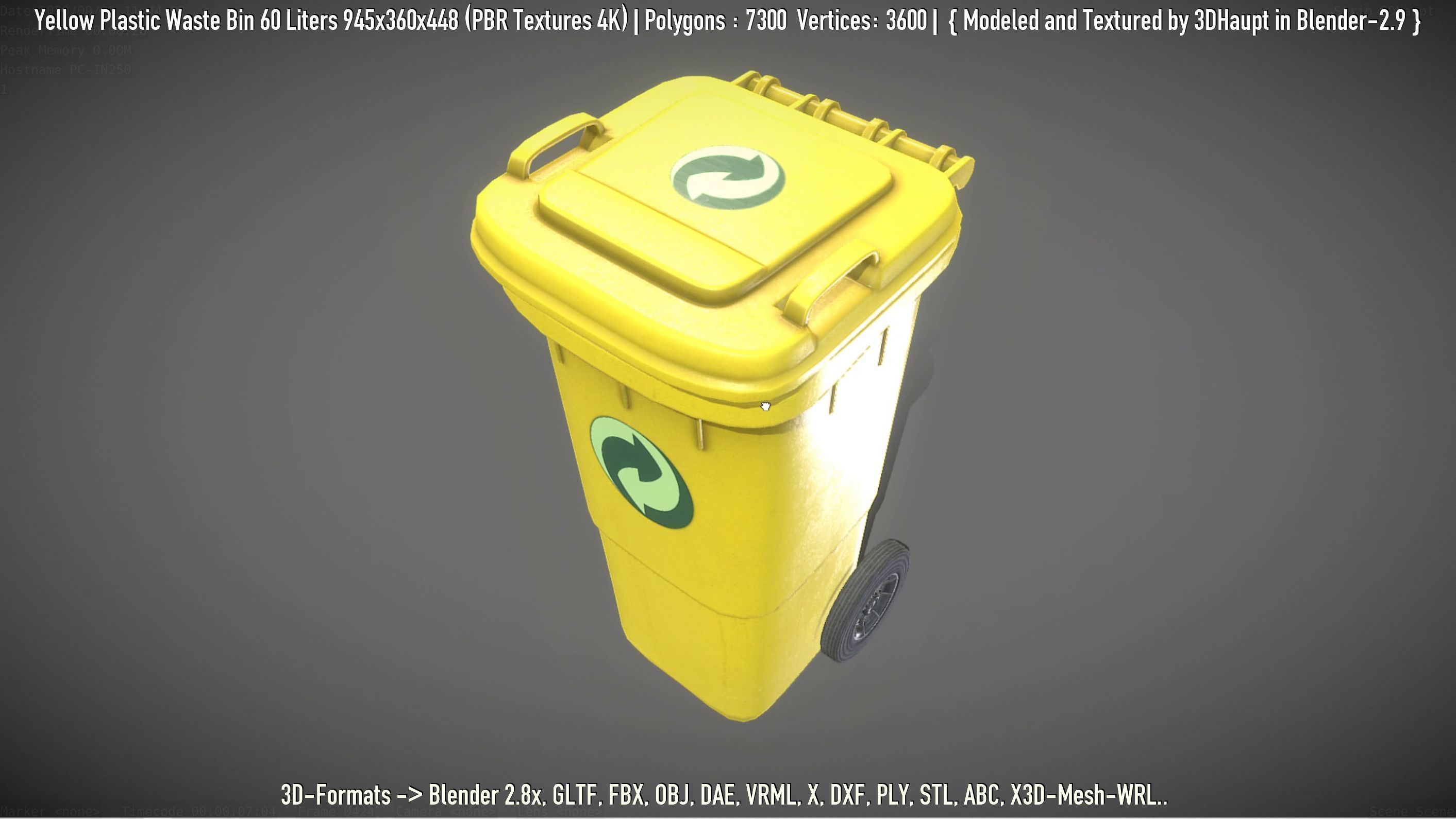 Yellow Plastic Waste Bin 60 Liters 945x360x448 Low-poly 3D model_110