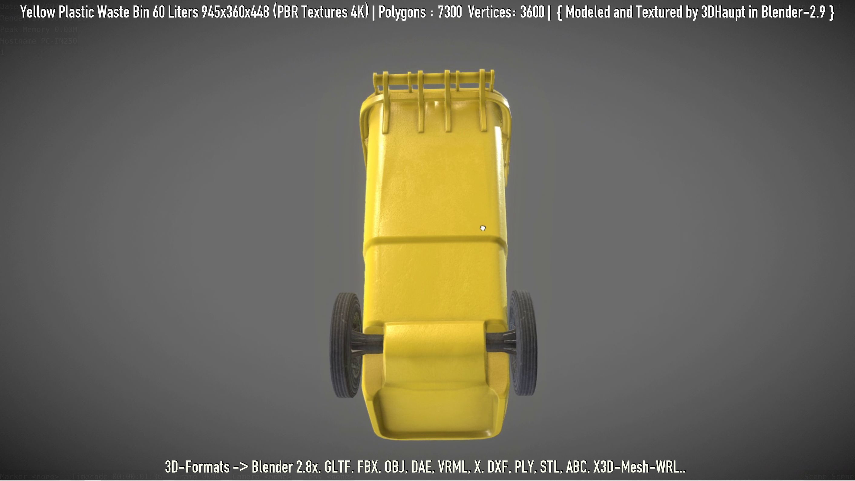 Yellow Plastic Waste Bin 60 Liters 945x360x448 Low-poly 3D model_55