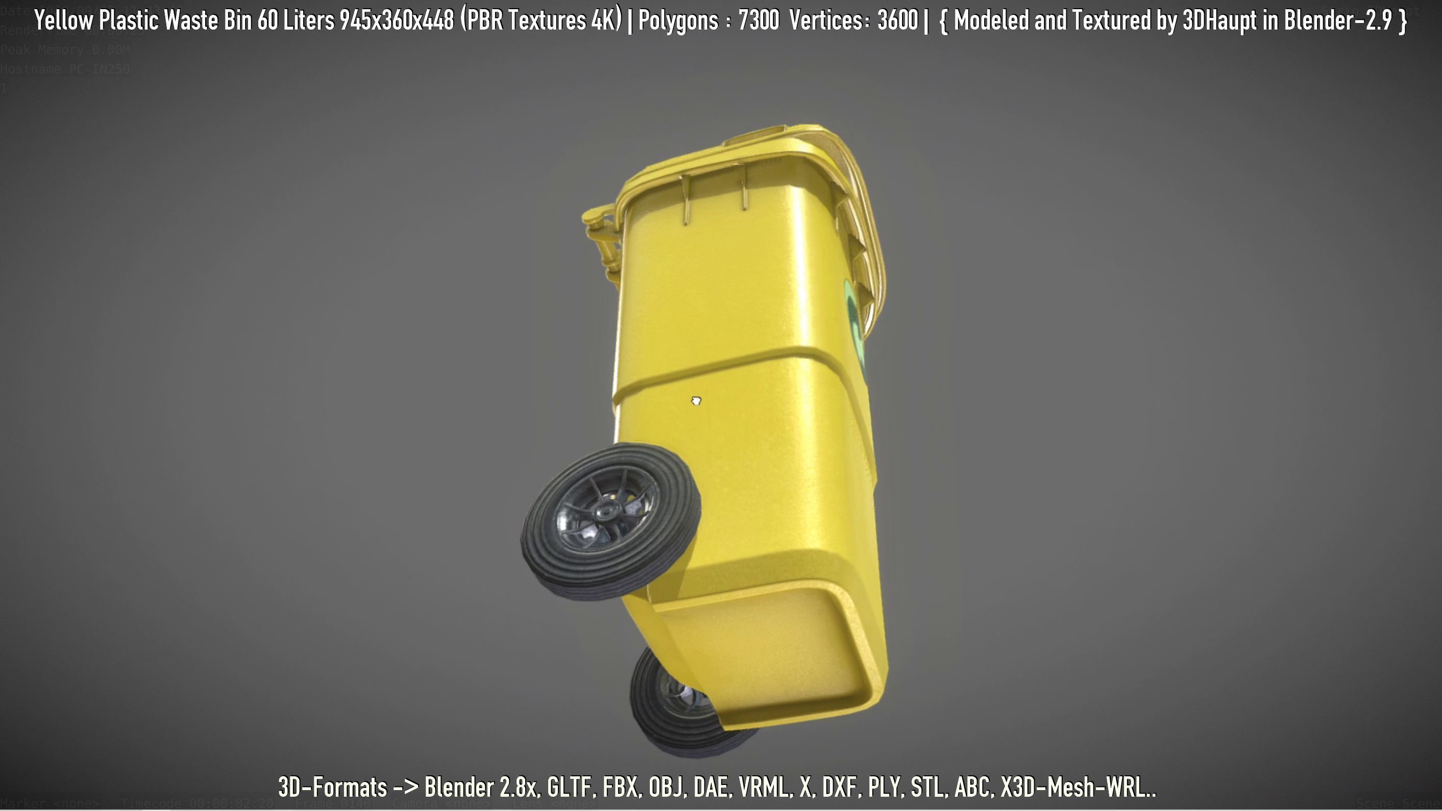 Yellow Plastic Waste Bin 60 Liters 945x360x448 Low-poly 3D model_15