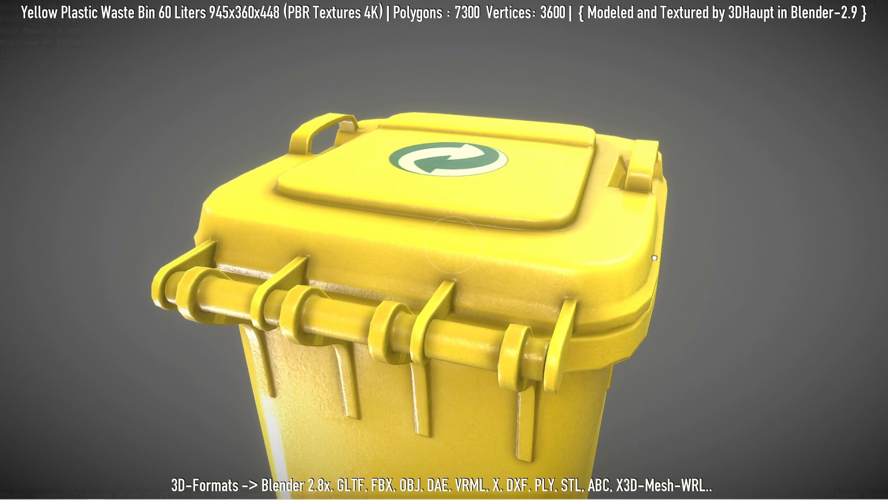 Yellow Plastic Waste Bin 60 Liters 945x360x448 Low-poly 3D model_67