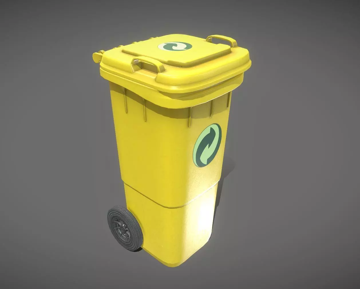 Yellow Plastic Waste Bin 60 Liters 945x360x448 Low-poly 3D model_0