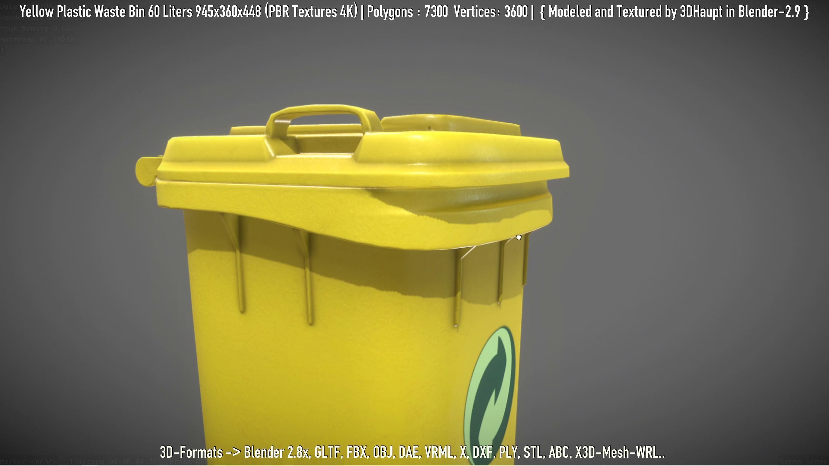 Yellow Plastic Waste Bin 60 Liters 945x360x448 Low-poly 3D model_18