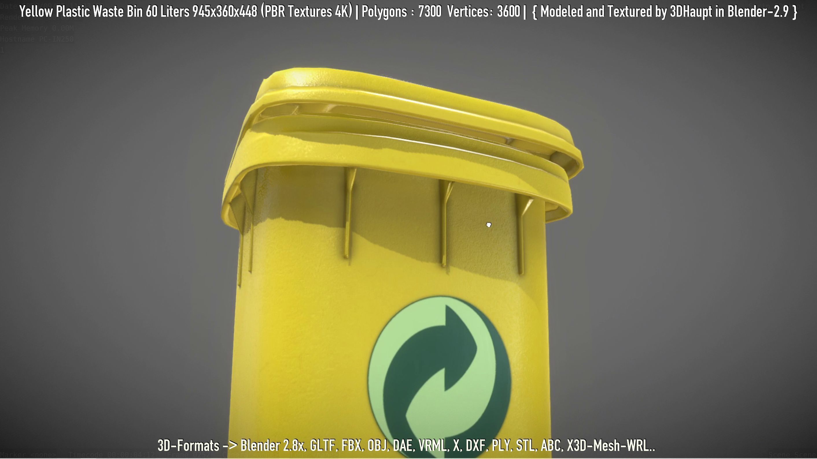 Yellow Plastic Waste Bin 60 Liters 945x360x448 Low-poly 3D model_90