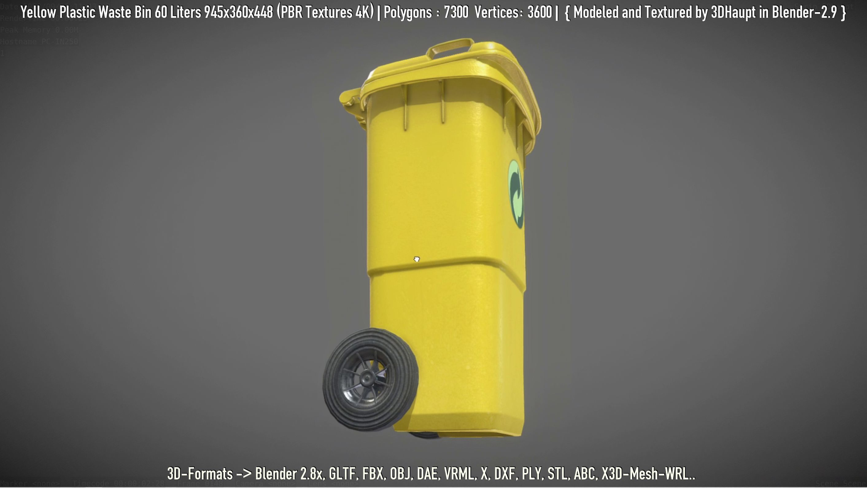 Yellow Plastic Waste Bin 60 Liters 945x360x448 Low-poly 3D model_47