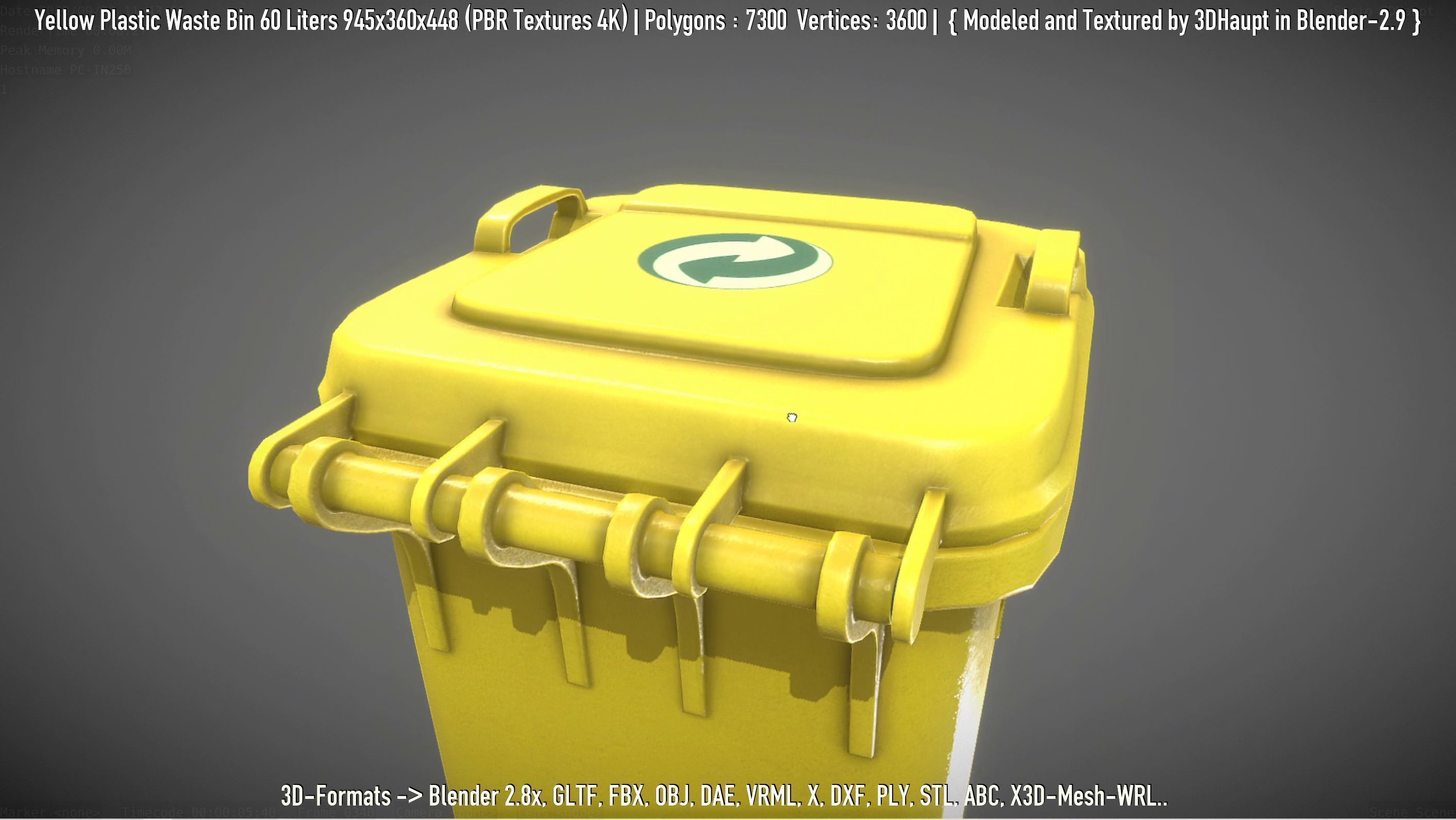 Yellow Plastic Waste Bin 60 Liters 945x360x448 Low-poly 3D model_109