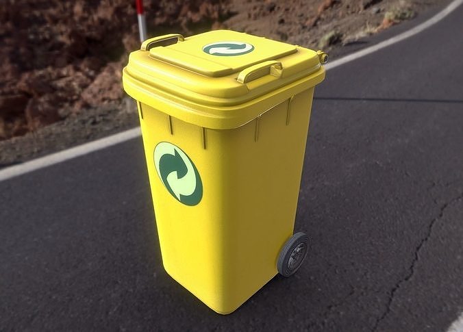 Yellow Plastic Waste Bin 240 Liters 1075x515x582 Low-poly 3D model