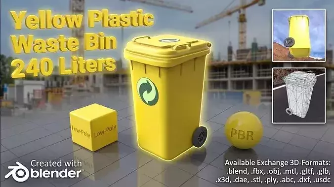 Yellow Plastic Waste Bin 240 Liters 1075x515x582