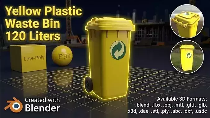Yellow Plastic Waste Bin 120 Liters 936x550x482