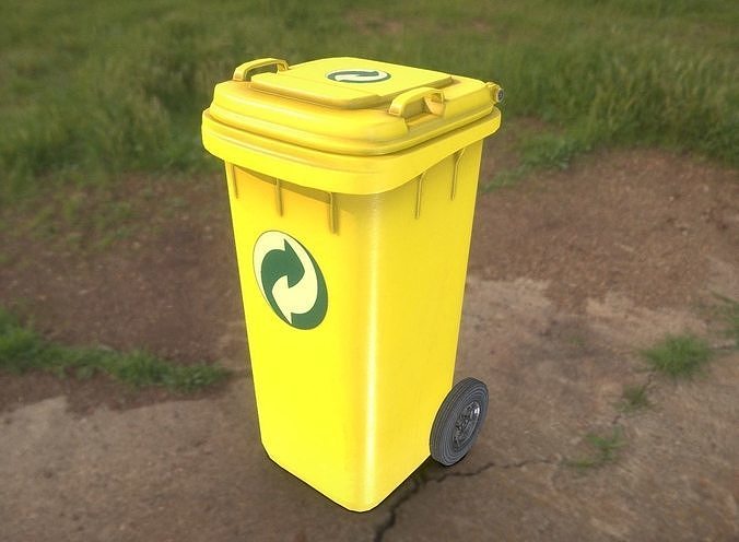 Yellow Plastic Waste Bin 120 Liters 936x550x482 Low-poly 3D model