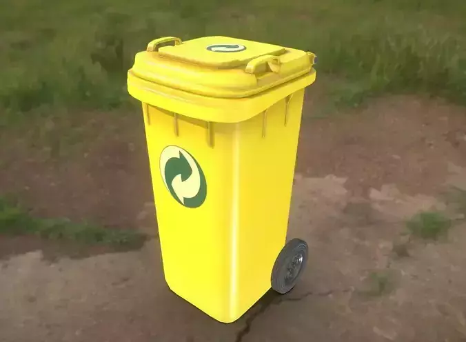 Yellow Plastic Waste Bin 120 Liters 936x550x482 Low-poly 3D model