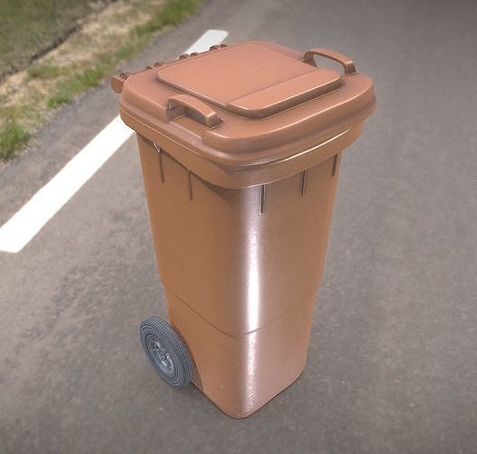 Brown plastic waste bin 60 liters 936x550x482 Low-poly 3D model