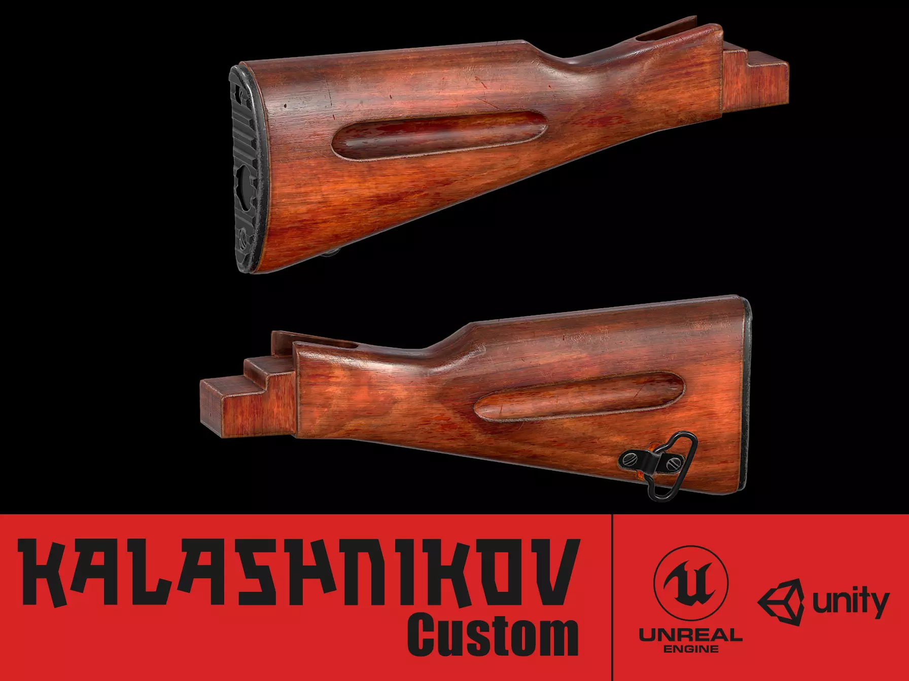 AK - STOCK - AK74 WOOD STD Low-poly 3D model_0