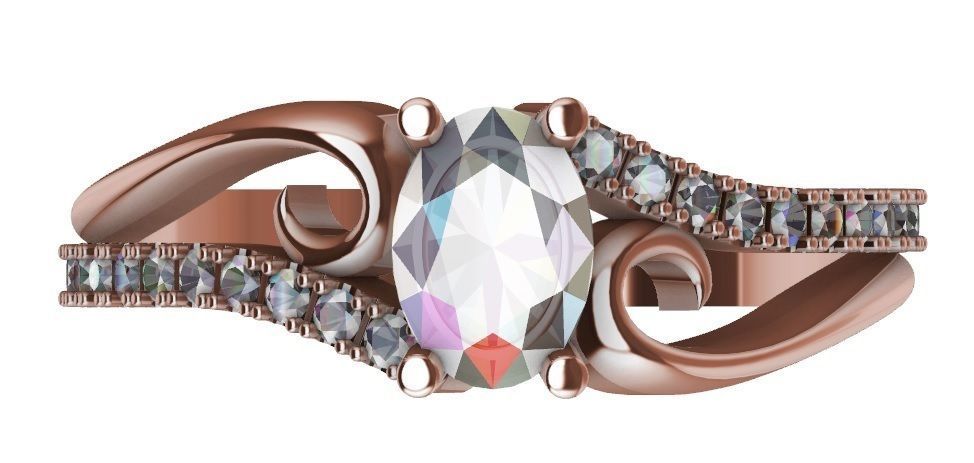 Oval diamond ring 3D print model_1