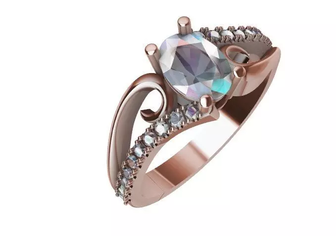 Oval diamond ring 3D print model_0