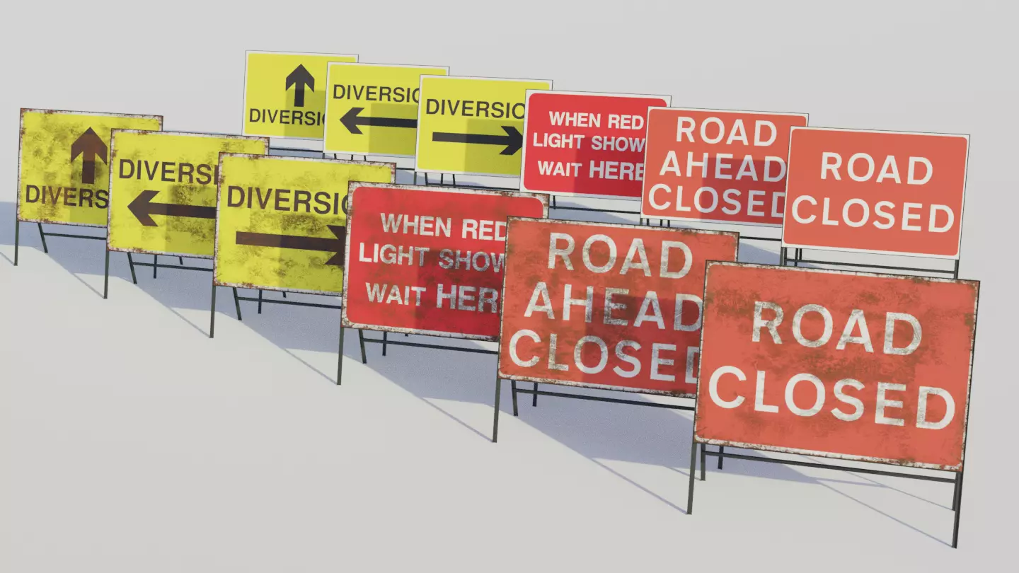 Temporary Traffic Sign - Low-poly PBR Low-poly 3D model_0