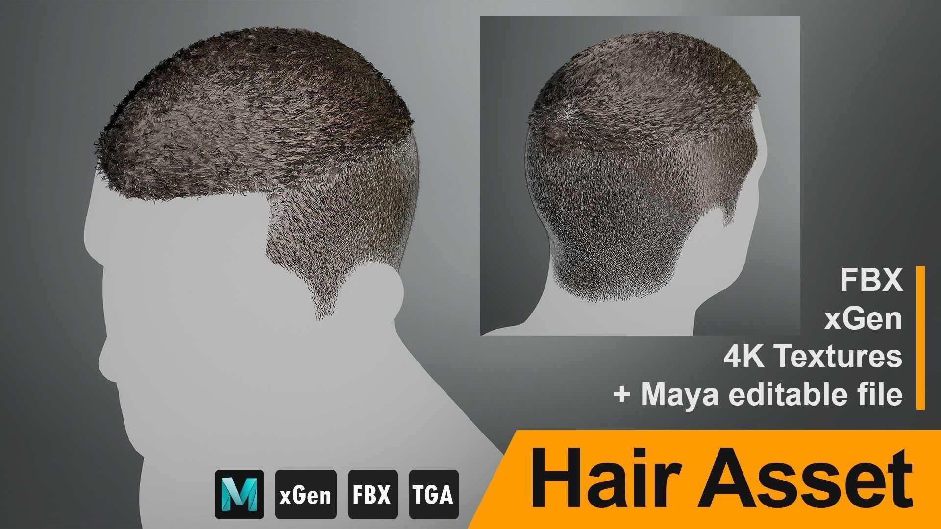 Realtime Male Hair - Short Haircut Low-poly 3D model_2