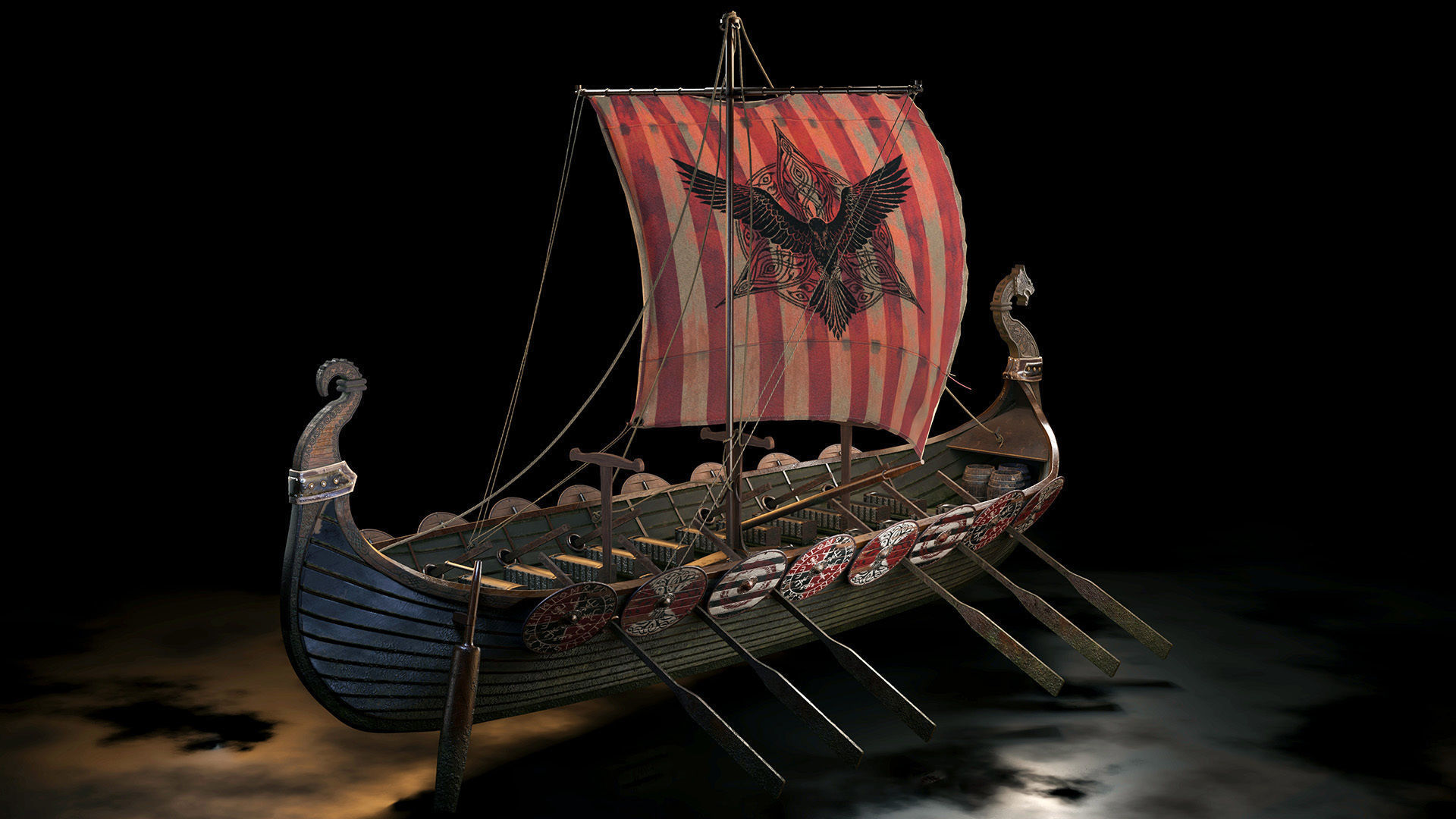 Viking boat - viking ship- longship 3D model_8