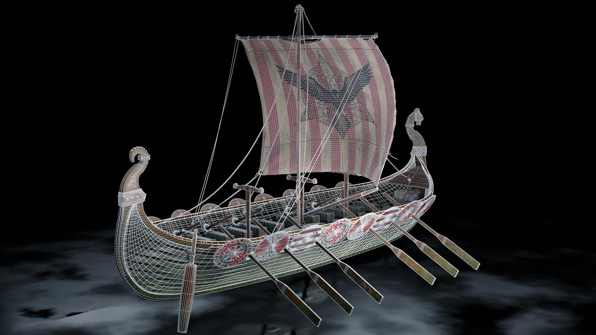 Viking boat - viking ship- longship 3D model_16