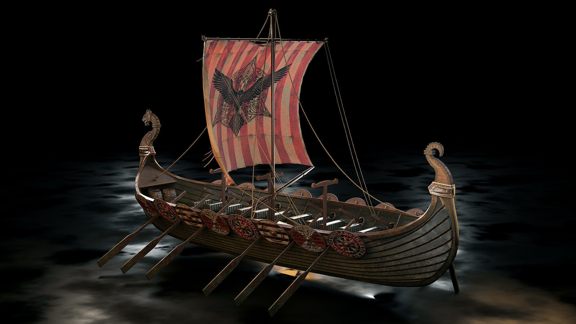 Viking boat - viking ship- longship 3D model_9