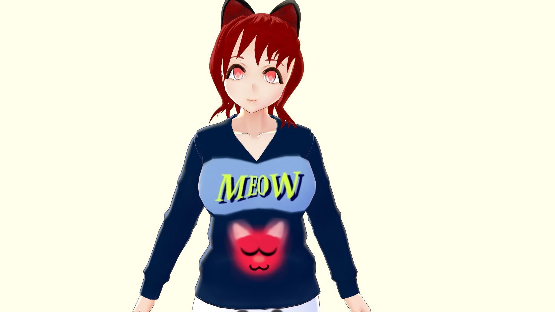 ASIAN GIRL RED CAT 3D MODEL RIGGED T POSE SHAPE KEYS 3D model_1