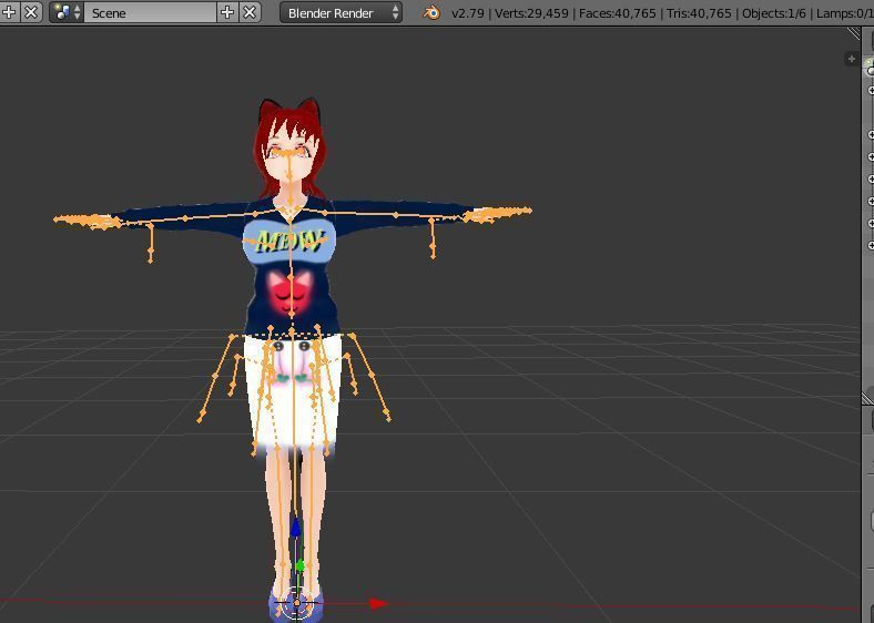 ASIAN GIRL RED CAT 3D MODEL RIGGED T POSE SHAPE KEYS 3D model_2