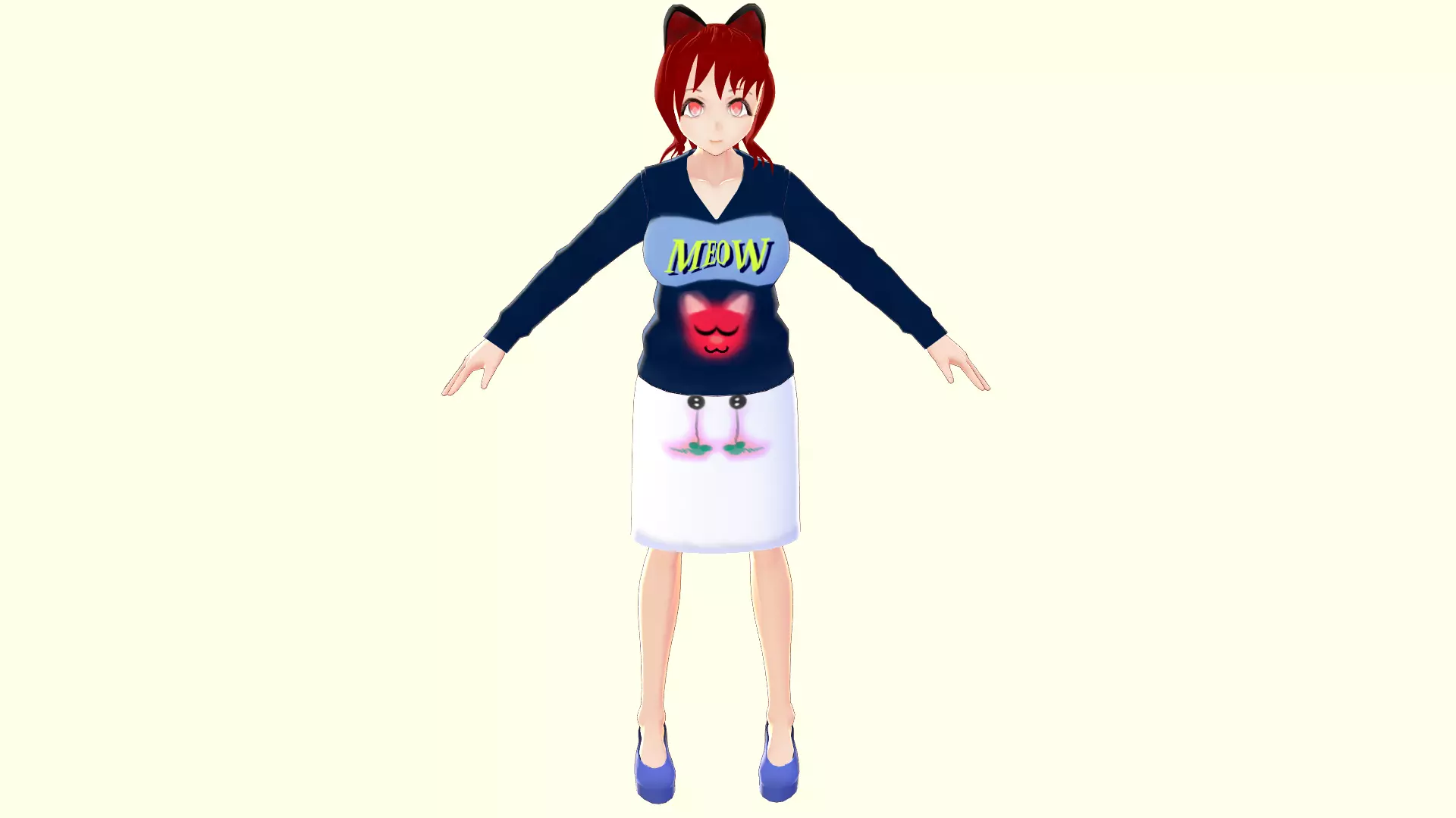 ASIAN GIRL RED CAT 3D MODEL RIGGED T POSE SHAPE KEYS 3D model_0