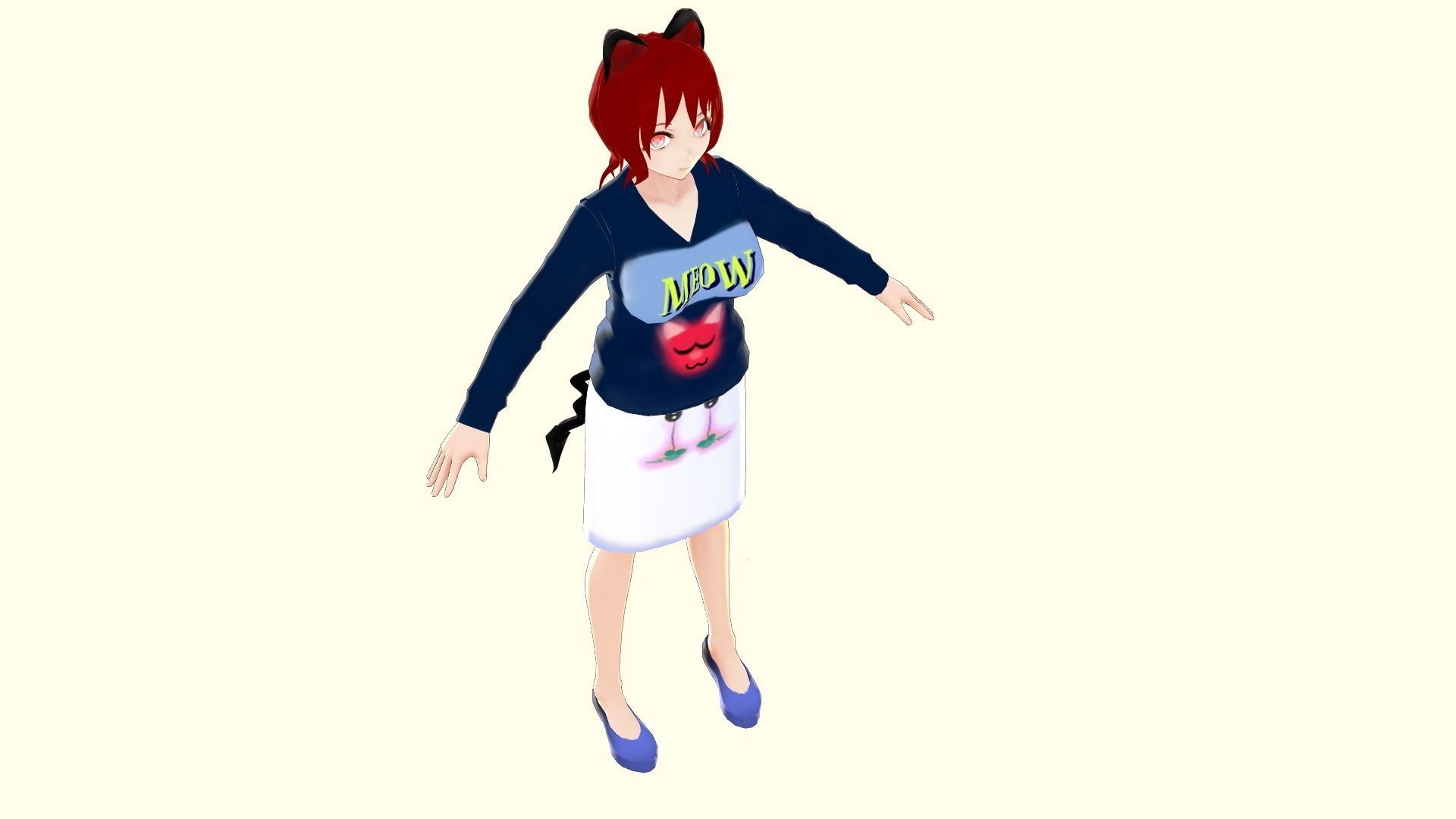 ASIAN GIRL RED CAT 3D MODEL RIGGED T POSE SHAPE KEYS 3D model_11