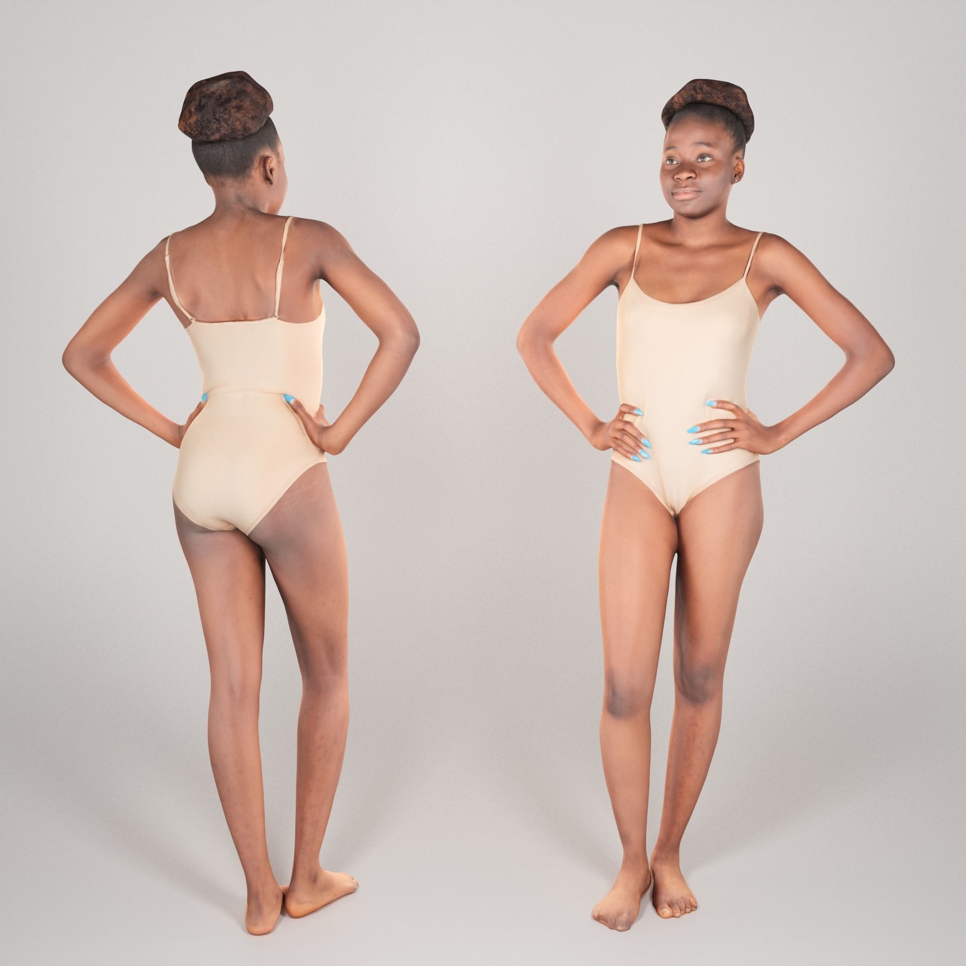 FREE DOWNLOAD Sexy young woman in beige bodysuit posing 233 Free low-poly 3D model_2
