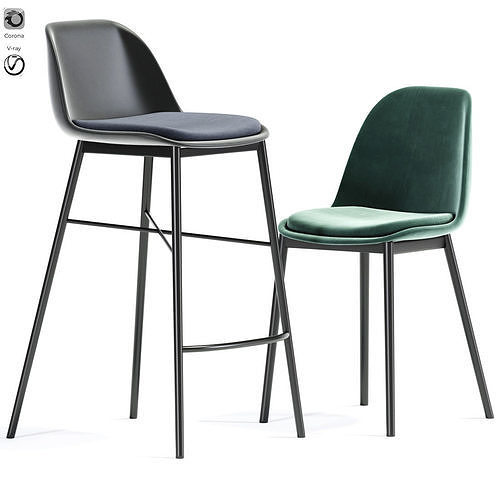 Modern Bar Stool And Dining Chair 3D model 2