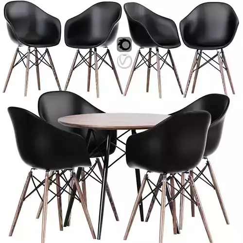 Modern Cross Leg Dining Table Chair 3D model