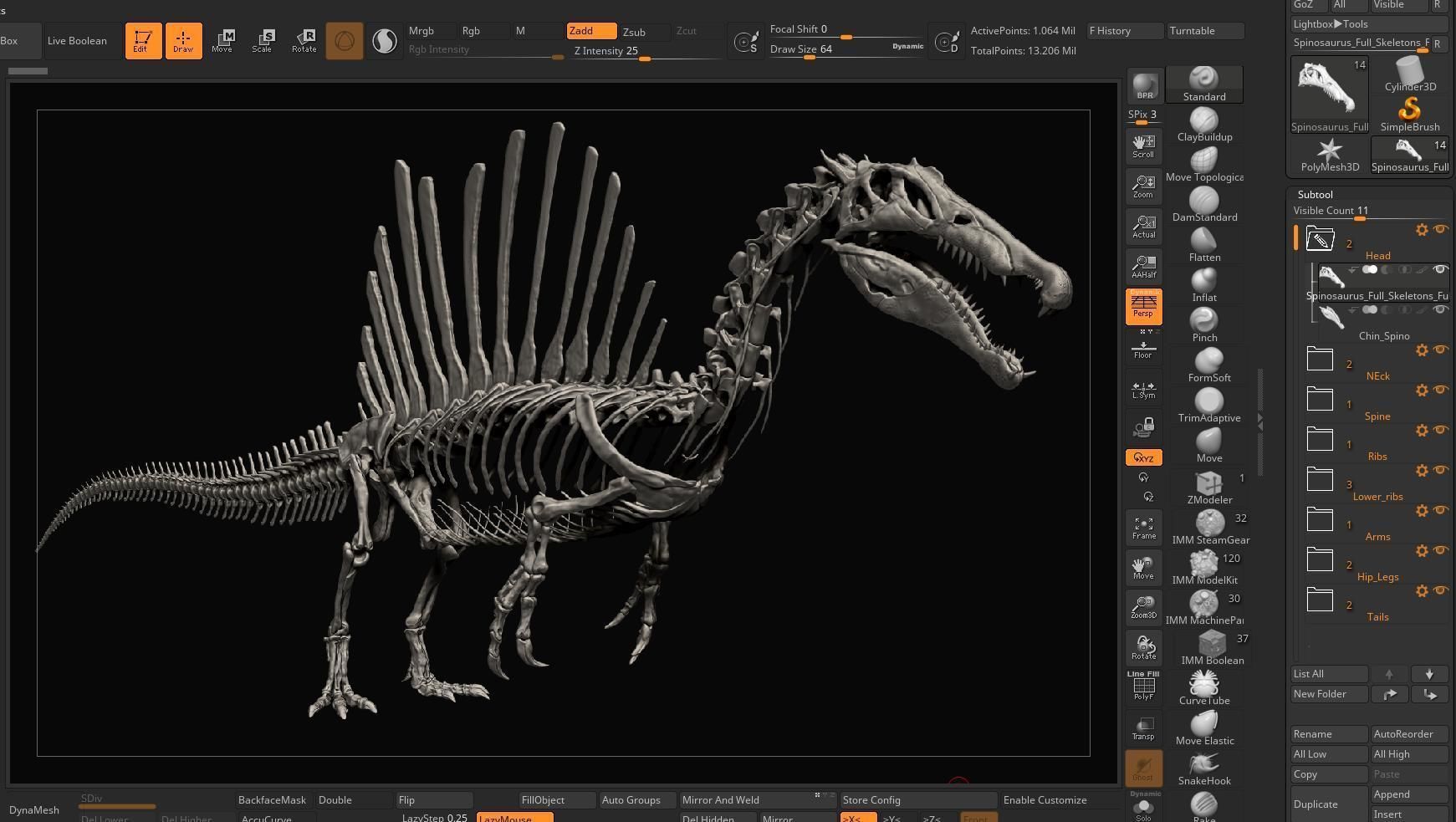 Dinosaur Spinosaurus Full Skeleton Sculpt Model 3D model_6