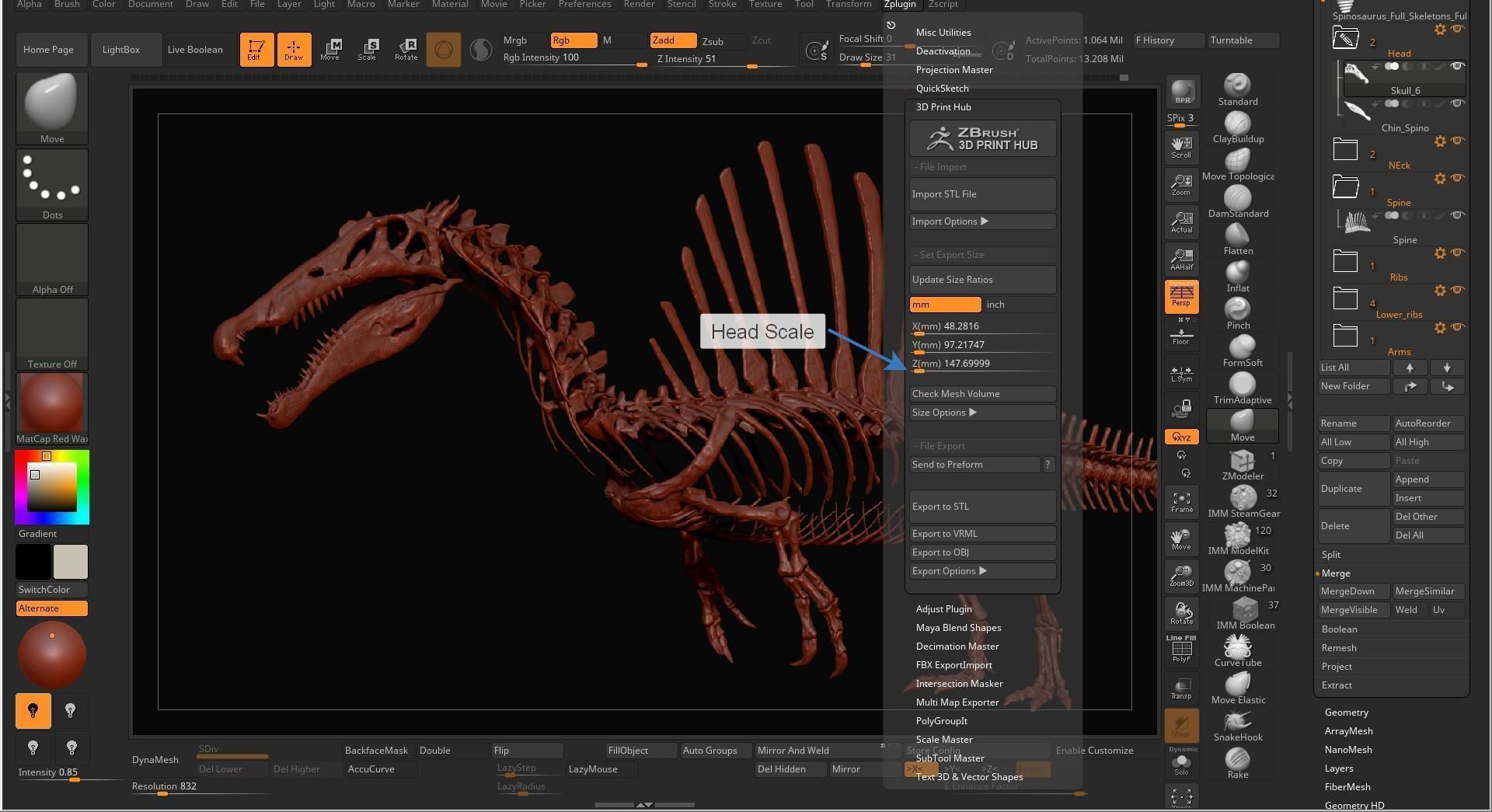 Dinosaur Spinosaurus Full Skeleton Sculpt Model 3D model_28
