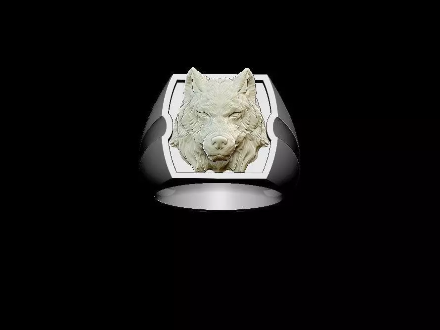 Wolf ring 3D print model_0