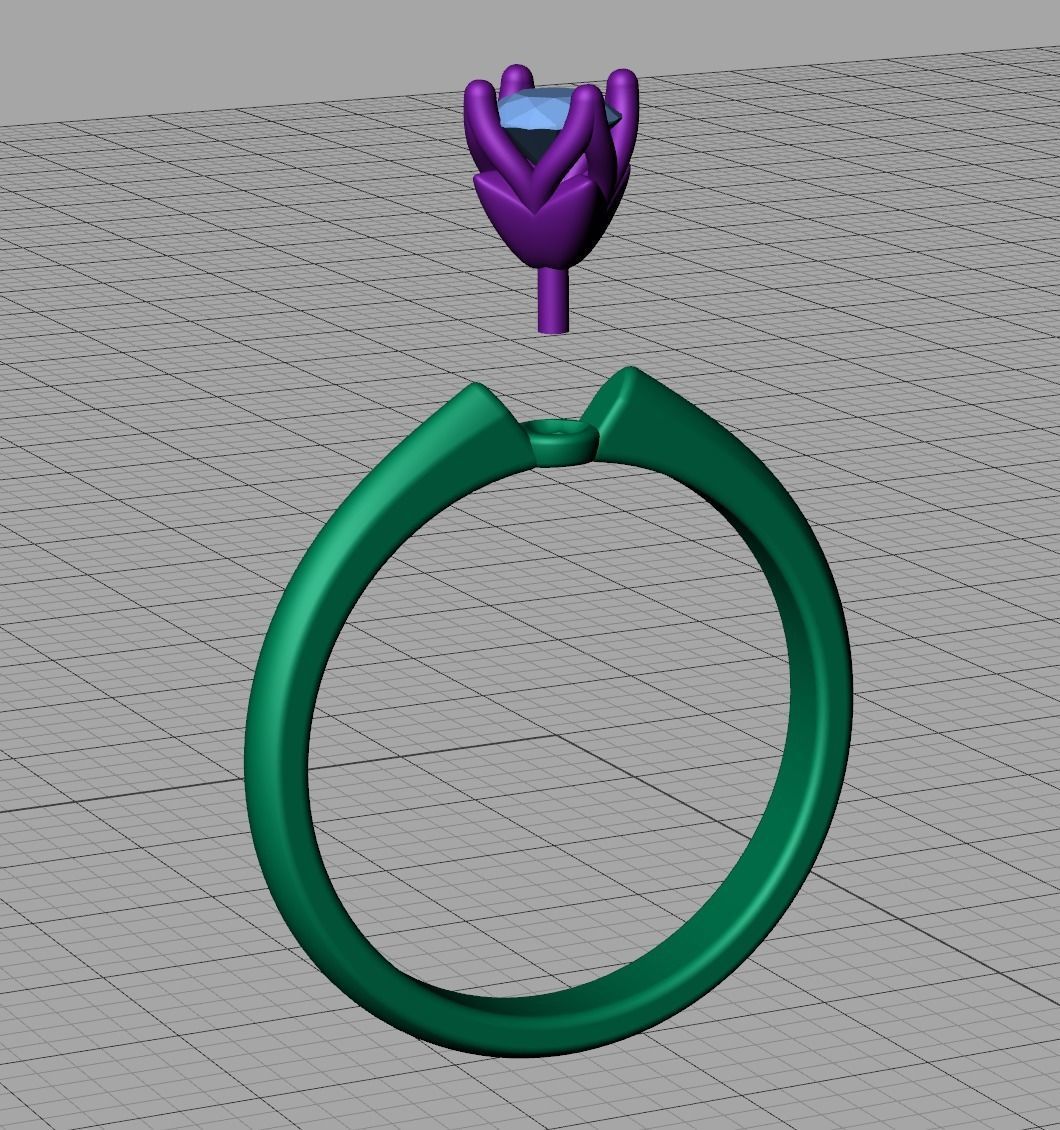 Classic Solitaire Ring Four-Prong Setting 4mm Stone 3dmodel 3D print model_3