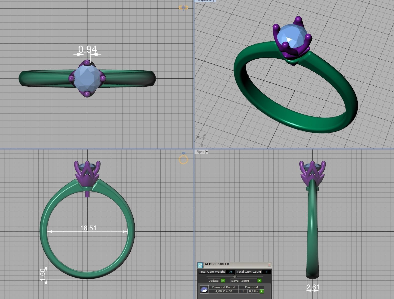 Classic Solitaire Ring Four-Prong Setting 4mm Stone 3dmodel 3D print model_2