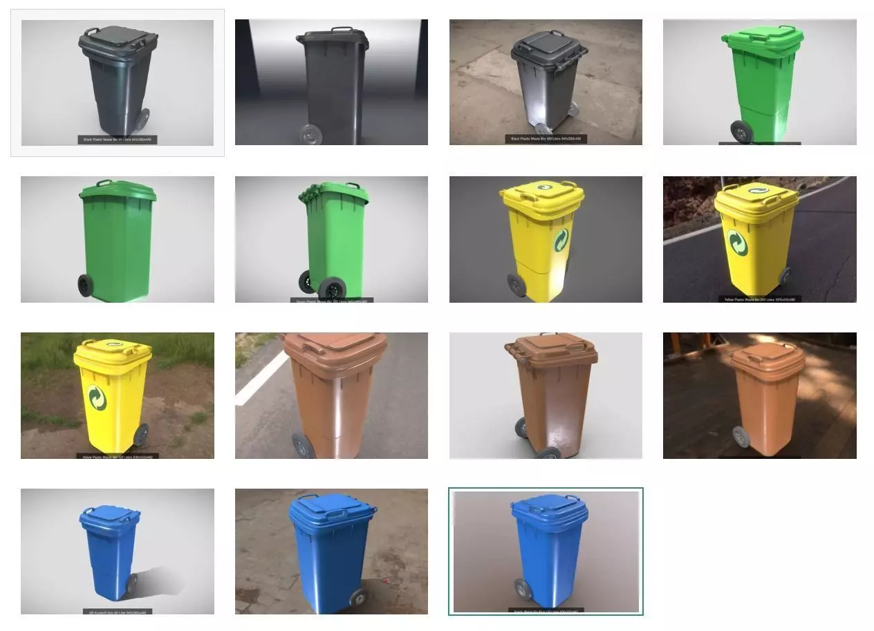 Plastic Waste Bin 3D Model Collection_0